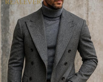 メンズ ライトグレー ウール ダブルブレスト スーツ 2ピース - Etsy 日本