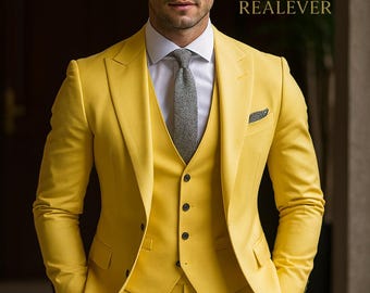 Bold Sunshine Yellow Three-Piece Suit for Men – Modern Slim Fit Elegance
