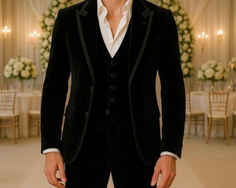 Black Groom Tuxedo Suit: Customizable Pant Pattern, Elegant Wedding Style