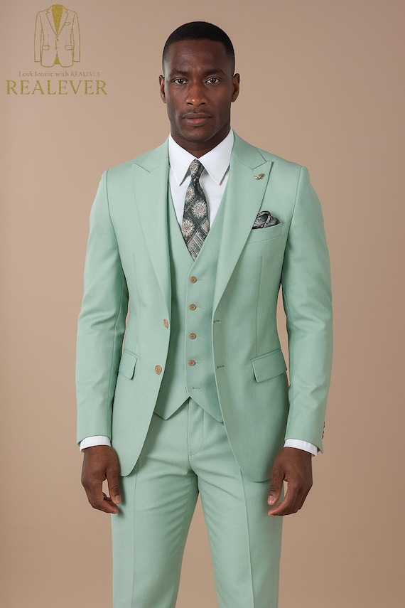 Mint Green 3-piece Suit: Slim Fit Wedding Groom Attire - Etsy