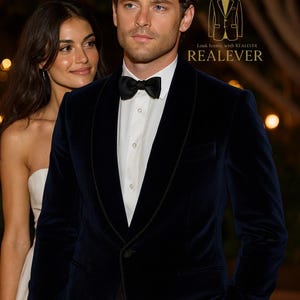 Marineblauer Samt-Frack: Schwarzer Schalkragen, Maßgeschneidert