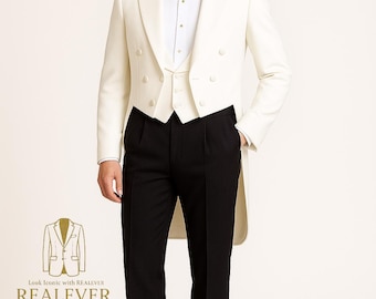 White Tailcoat Tuxedo Suit: Formal Evening Dress with Black Pants