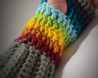Gloves - Fingerless Mitten - Crochet - Fingerless Gloves - Handmade - Accessory - Winter Glove - Smokers Glove - "Rainbow Fingerless Gloves"