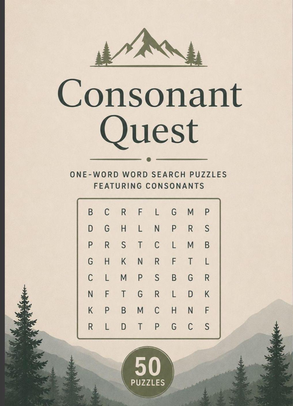 Consonant Word Search Book Printable PDF | 50 One Word Puzzles for