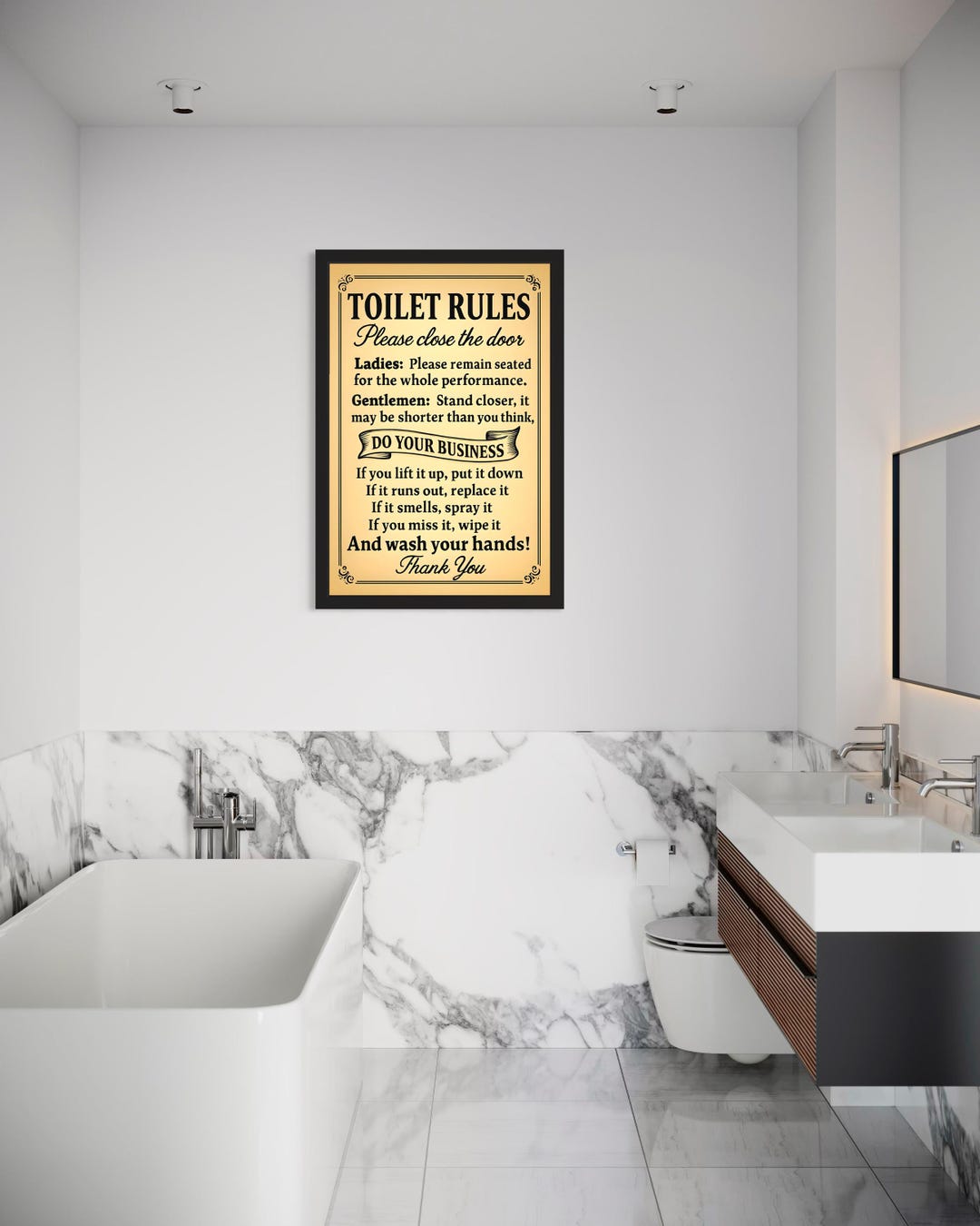 Funny Toilet Rules Vintage Bathroom Sign: Restroom Humor Wall Art ...