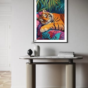 Sleeping Tiger Jungle Print: Vibrant Nursery Wall Art (Digital Download