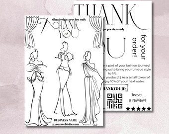 Plantilla elegante de tarjeta de agradecimiento: Inserto para boutique de moda (editable en Canva, descarga digital de 13 x 18 cm)