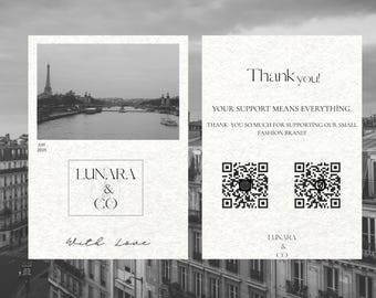 Tarjeta de agradecimiento moderna y elegante para marcas de ropa – Encarte imprimible para pequeñas empresas – Nota de agradecimiento para boutiques de moda – Diseño minimalista