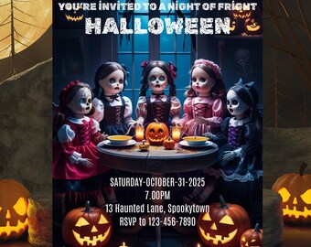 Invitación de Halloween espeluznante, invitación digital editable para fiesta en casa, plantilla Canva para fiesta de disfraces de adultos