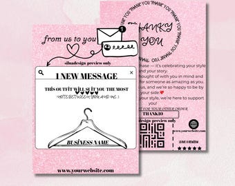 Plantilla de tarjeta de agradecimiento imprimible.Tarjeta de presentación estética y bohemia para boutiques de moda.Tarjetas de marca suaves y rosas.