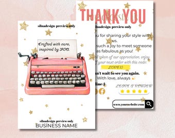 Paquete de tarjetas de agradecimiento para pequeñas empresas, inserto digital para pedidos. Tarjeta imprimible con logotipo.