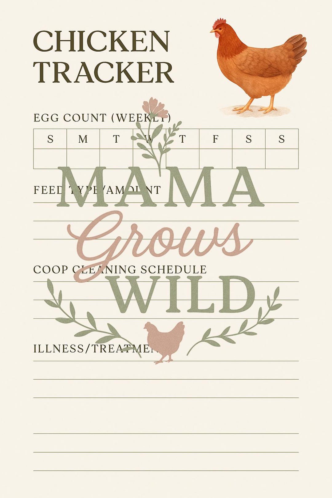 Chicken Tracker Printable | Egg Log, Feed & Coop Cleaning Planner ...