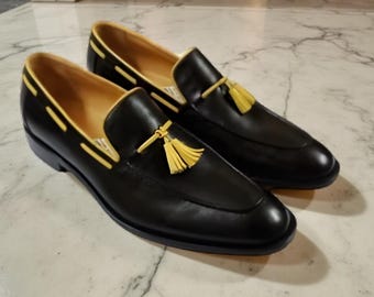Vintage BLACK LEATHER Loafer BARCELINO Wingtip Tassel  display picture 1