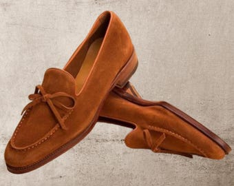 Herren handgefertigte Spitze Loafers Braun Wildlederschuhe, formelle Freizeitkleidung Abendschuhe