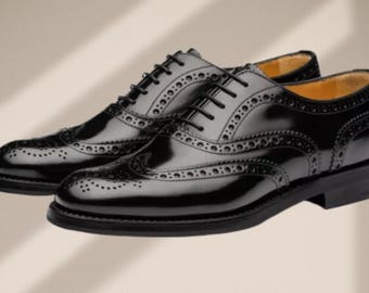 Handmade Mens Wingtip Brogue Leather Dress Shoes Formal Oxford Classic Shoes