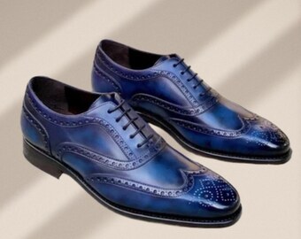 Handmade Leather Oxford Wingtip Brogue Shoes - Goodyear Welted