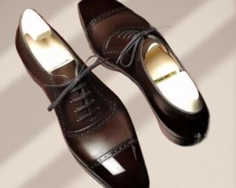 Scarpe eleganti da uomo su misura fatte a mano, con puntale in vera pelle, modello Oxford