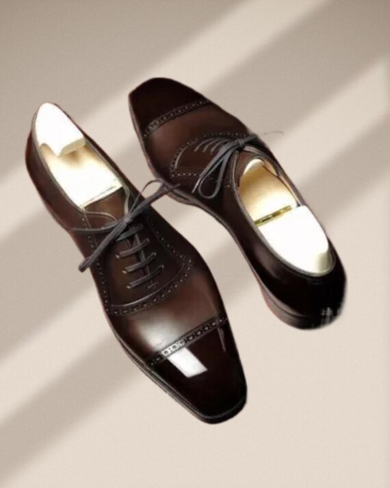 Bespoke Men Handmade Dress Shoes Genuine Leather Toe Cap Oxford Dress Men's Shoe