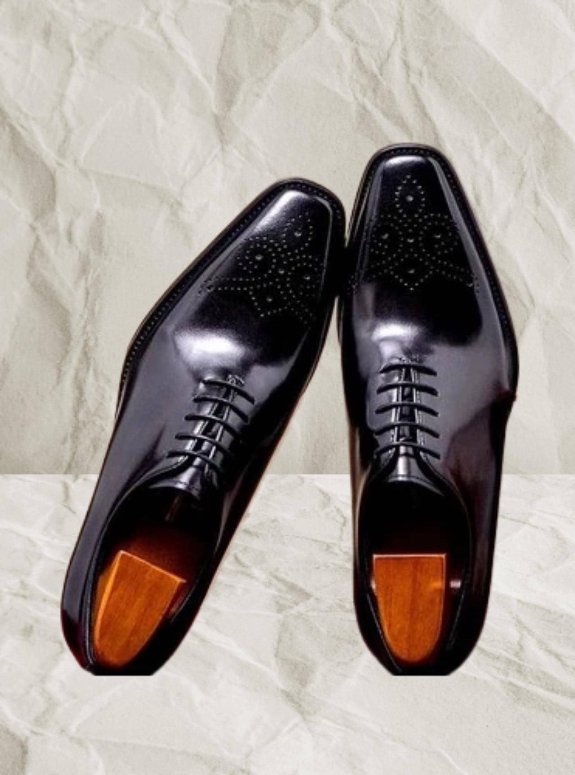 Handmade Black Leather Oxford Shoes - Goodyear Welted Men display picture 3