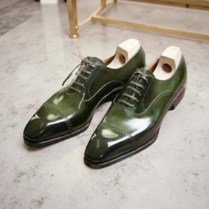 New Men's Handmade Olive Green Leather Oxford Cap-Toe Lace Up Dress Shoes Men
