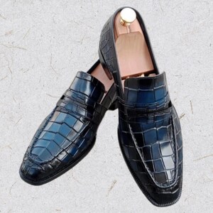 New Handmade Men Shoes Blue Leather Upper Dress Shoes for Men