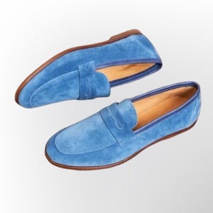 Handmade Men&#39;s Blue Suede Leather Loafers Shoes for Men&#39;s