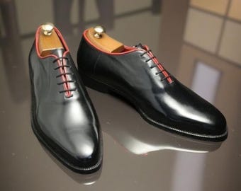 Black Leather Whole cut Formal Oxford, Classic Black Office Shoes