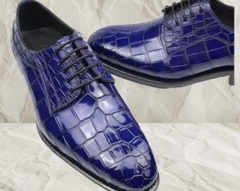 Handmade Blue Leather Oxford Shoes - Goodyear Welted Dress Shoes