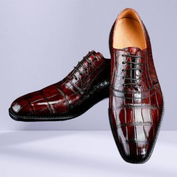 Handmade Men's Maroon Lace Up Leather Almond Toe Dress Shoes