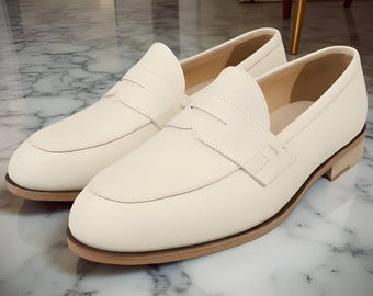 Herren Handgefertigte Creme Leder Penny Loafers Slip-on Loafers