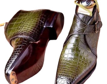 New Men's Handmade Green Dress Leather Shoes Formal Boots
