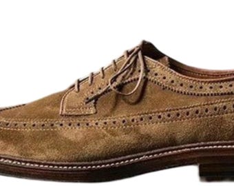 Men Handmade Brown Suede Oxford Brogue Wingtip Lace Up Formal Shoes For Men