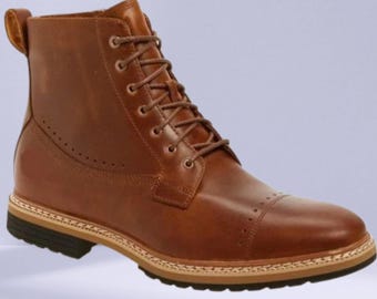 Men Handmade Boots Brown Leather Lace Up Ankle Cap Toe Formal Wear Casual Shoes