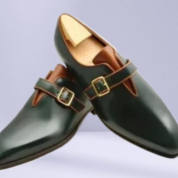 New Handmade Black Leather Single Monk Strap Men's Shoes