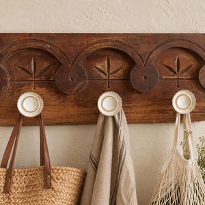 Antique Architectural Carved Wood + Gold white knobs; wall decor