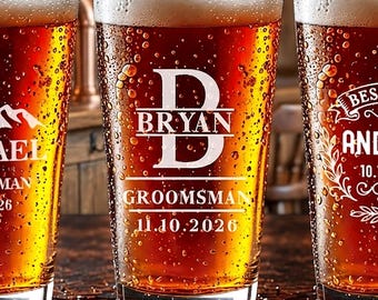 Personalized Groomsmen Pint Glass, Custom Engraved Beer Glass, Groomsman Proposal, Bachelor Party Favor, Best Man Gift, Wedding Keepsake