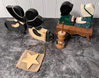 Vintage Trinket Shelf Wooden Items | Country Grandma Cottage Folk