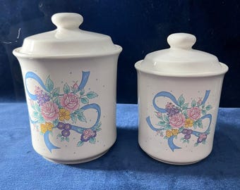 Vintage Flowers & Ribbons Cottagecore Farmhouse Canisters Whimsi Bow