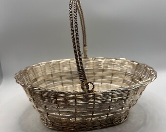 Vintage Silver Toned Woven Metal Basket | Easter