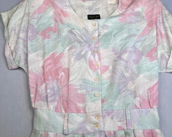 Vintage Stuart Alan Womens Belted Pastel Floral Dress | Size 14 |Office Feminine