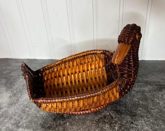 Vintage Wicker Rattan Duck Basket | Cottage