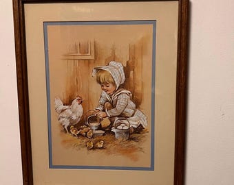 Vintage Framed Print | Tim Conners | Girl Chickens Farm Cottage Country