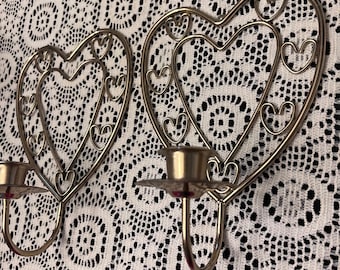 Apliques de pared vintage de metal con forma de corazón en tono latón / Estilo rústico