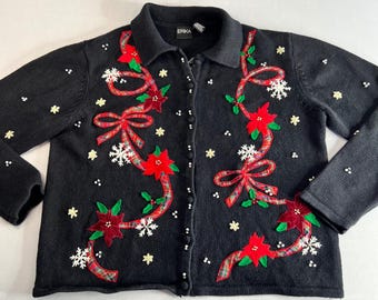 Vintage Erika Women's Christmas Sweater Cardigan | Size L | Kitsch Grandma