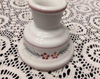 Vintage handgeschilderde roze witte bloemen keramische kandelaar paar | Huisje