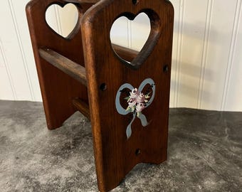 Vintage Handcrafted Hand-Painted Mini Floral Quilt Rack Heart Cutout | Cottage