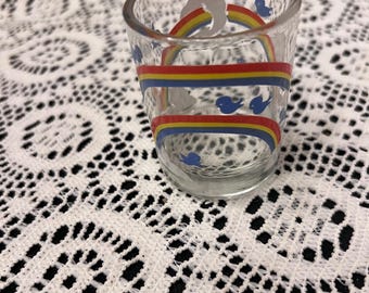 Vintage Rainbow Bird Glass Votive Candle Holder | 80s