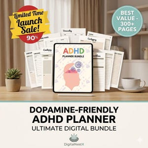 Dopamine-Friendly ADHD Planner Bundle | Executive Functioning Tools (Digital Download)