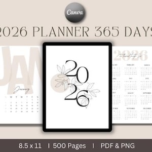 2026 Planner 365 Days Canva Template| KDP Interior | Editable Daily Weekly Monthly Planner