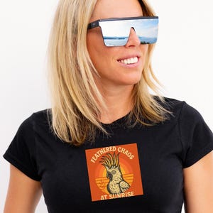 Feathered Chaos at Sunrise,  Funny Cockatoo T-Shirt, Bird Lover Gift, Parrot Owner Tee, Screaming Bird Humor, Pet Bird Apparel, Bella Canvas